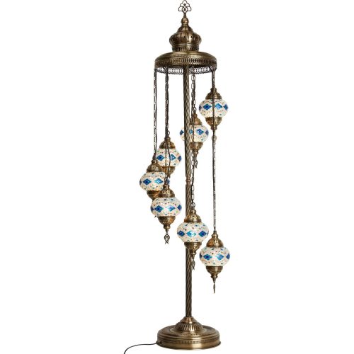 Authentic Footed Floor Lamp with 7 Blue Diamonds Pendants