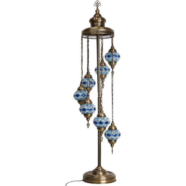 Authentic Footed Floor Lamp with 7 Blue Diamonds Pendants