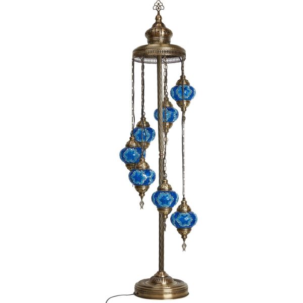 Authentic Footed Floor Lamp with 7 Blue Pendants