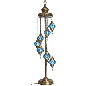 Authentic Footed Floor Lamp with 7 Blue Pendants