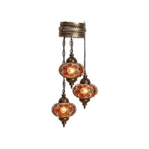 Authentic Pendant Mosaic Lamp, 3 Pendants Gold Color