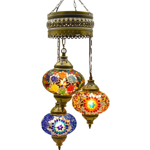 Authentic Pendant Mosaic Lamp, 3 Pendants