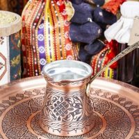 Buy Embroidered Copper Coffee Pot for 6 People and Red Copper Tray Embroidered Copper Coffee Pot for 6 People and Red Copper Tray