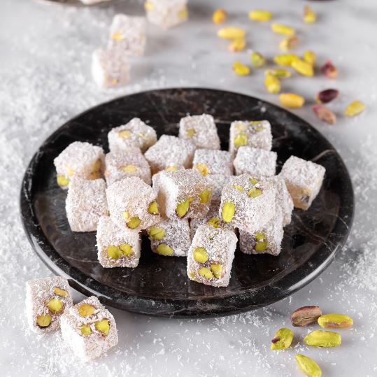 Double Roasted Turkish Delight With Coconut Covered Pistachio