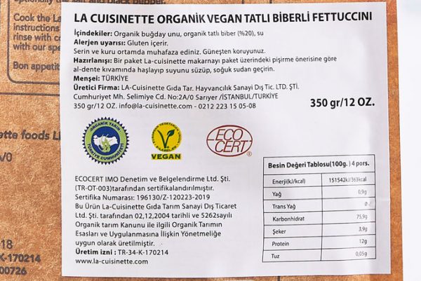La-Cuisinette, Organic & Vegan Fettuccini with Sweet Red Pepper, 12.34oz - 350g