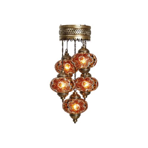 Mosaic Lamp, 5 Pendants Gold & Brown