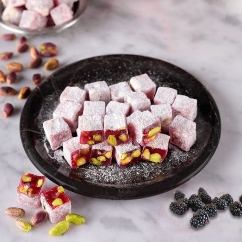 Pistachio Filled Turkish Delight With Blackberry Flavor