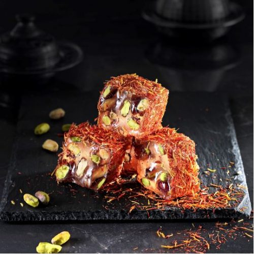 Saffron Coated Turkish Delight With Pistachio