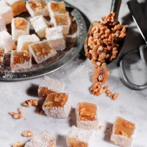 Walnut Filled and Coconut Covered Turkish Delight