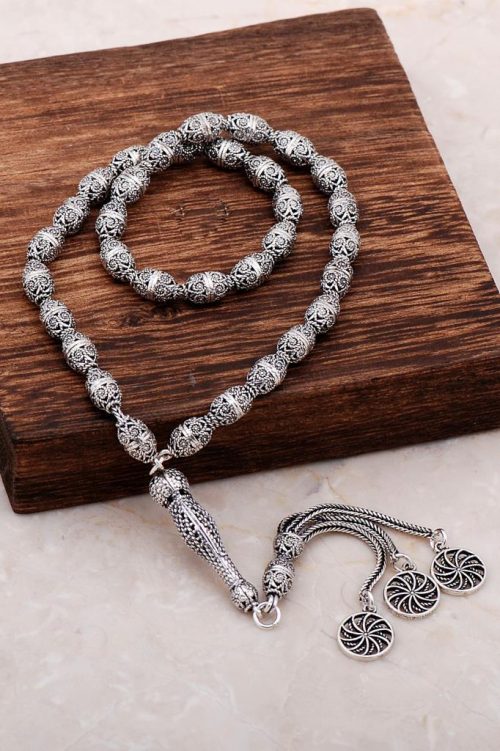 Filigree Embroidered Craftsman Design Silver Rosary 279