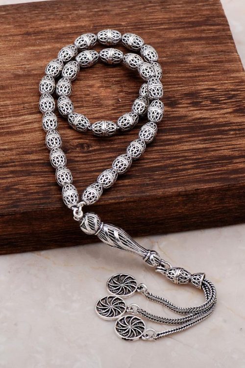 Filigree Embroidered Craftsman Design Silver Rosary 285