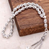 Filigree Embroidered Handmade Oxide Silver Rosary 213