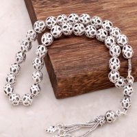 Filigree Embroidered Handmade Oxide Silver Rosary 218