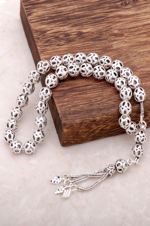 Filigree Embroidered Handmade Oxide Silver Rosary 218