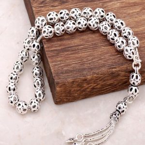 Filigree Embroidered Handmade Oxide Silver Rosary 219