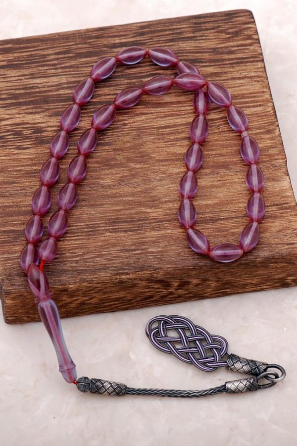 Master Craft Kazaziye Embroidered Silver Tassel Fire Amber Rosary 242