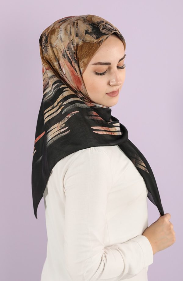 Karaca Patterned Cotton Hijab Black Light Brown