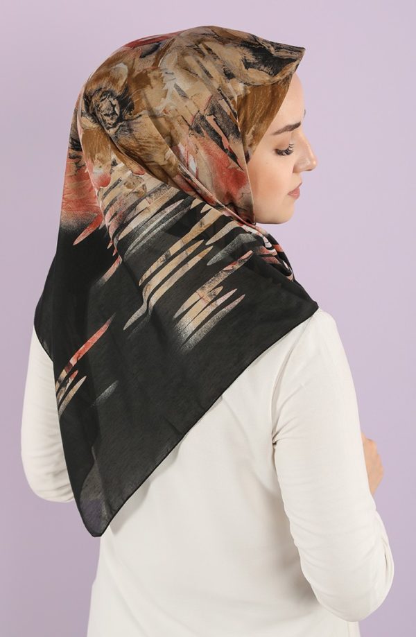 Karaca Patterned Cotton Hijab Black Light Brown