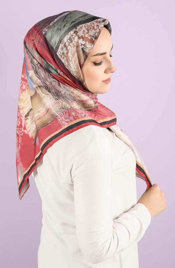 Karaca Synthetic Silk Twill Hijab Red Mustard